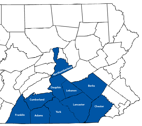 Central PA locations map